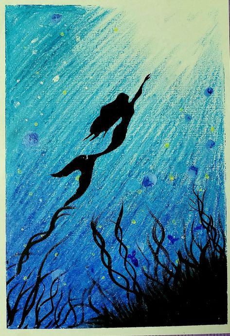 Mermaid Underwater Drawing, Mermaid Painting Easy, Mermaid Painting Acrylic, Mermaid Art Painting, Under Water Drawing, Mermaid Paintings Acrylic, Under The Sea Drawing, Aquatic Painting, Mermaid Watercolor Painting