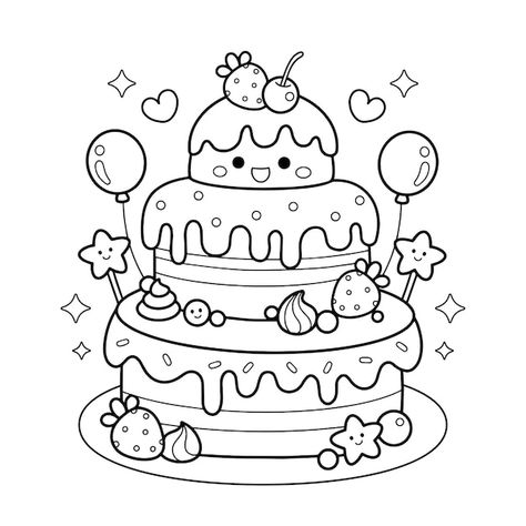 Dibujo de linda tarta de cumpleaños kawa... | Premium Vector #Freepik #vector #pastel #torta-cumpleanos #torta #cumpleanos Cupcake Coloring Pages, خريطة ذهنية, Mermaid Coloring Book, Hello Kitty Colouring Pages, Food Coloring Pages, Birthday Coloring Pages, Unique Coloring Pages, Pola Sulam, Unicorn Coloring Pages