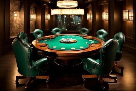 Poker Table Aesthetic, Poker Room Ideas, Poker Room Decor, Poker Table And Chairs, Custom Poker Chips, Poker Hands, Poker Room, Create A Signature, The Game Is Over