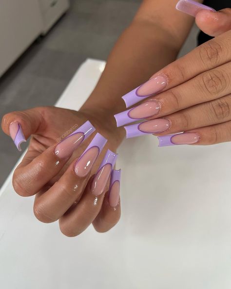 Brown Acrylic Nails, Unghie Sfumate, Purple Acrylic Nails, Purple Nail Designs, Girly Acrylic Nails, French Tip Acrylic Nails, Nails Diy, Long Square Acrylic Nails, Diy Spring