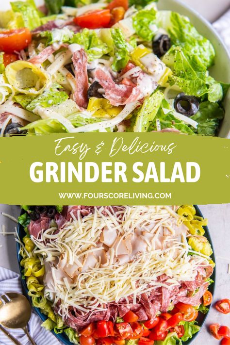 This Grinder Salad recipe is a fresh and delicious way to enjoy all the flavors of a classic grinder sandwich but in salad form! This recipe is perfect for those looking for a lighter, healthier version of a beloved sandwich, without sacrificing any of the flavor. Ww Grinder Salad, Low Calorie Grinder Salad, Lunch List, Grinder Bowl, Italian Grinder Sandwich, Italian Grinder, Aip Foods, Grinder Salad, Grinder Sandwich