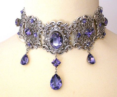 Tanzanite Swarovski Crystal Choker Victorian by LeBoudoirNoir, €140.00 Victorian Gothic Jewelry, Anting Manik, Gothic Choker, Gothic Chokers, Swarovski Crystal Jewelry, Swarovski Necklace, Jewelry Beaded, Jewelry Crystal, Silver Choker