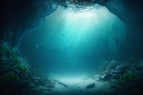 Photo empty underwater ocean bottom back... | Premium Photo #Freepik #photo #ocean-fish #aquatic #sea-underwater #deep-ocean Ocean Bottom Underwater, Open Ocean Underwater, Ocean Background Landscape, Deep Underwater, Underwater Landscape, Underwater Wallpaper, Ocean Images, Underwater Ocean, Ocean Underwater