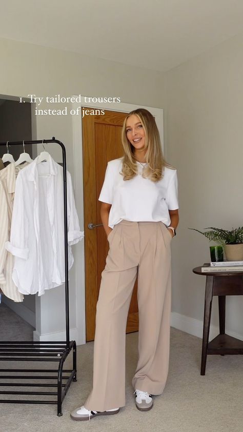 Trousers And Sneakers Outfit, Wide Leg Trousers Outfit, Wide Leg Outfit, Dress Pants Outfits, Elevate Your Outfit, Wide Leg Pants Outfit, Elegant Clothing, Fashion Modest, Pants Outfit Casual