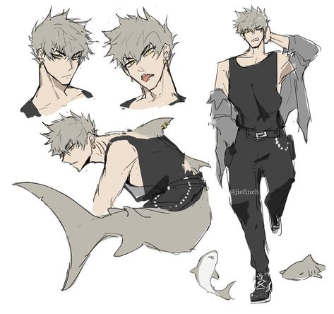 Mershark Male, Hero Ideas Character Design, Monster Boy Oc, Monster Oc Male, Merman Oc, Shark Oc, Monster Design, Arte Fantasy, Mermaid Art