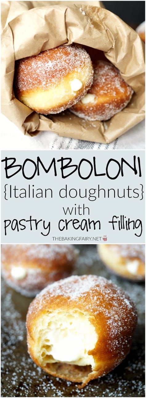 bomboloni {Italian doughnuts} | The Baking Fairy Italian Baking Recipes, Italian Donuts, Italian Baking, Italian Sweets, Resep Pasta, Cream Filling, Pastry Cream, Italian Desserts, Donut Recipes