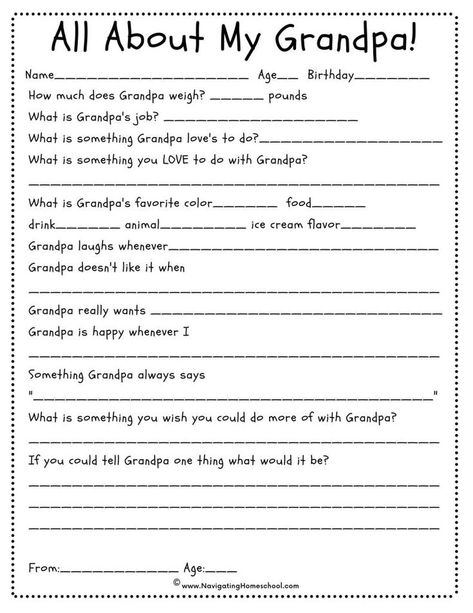 All about my grandpa questionnaire Father's Day Kids Questionnaire, Fathers Day Crafts For School Age Kids, Fathers Day Fill In The Blank For Kids, Father's Day All About Dad Printable, Fathers Day Survey For Kids, Questions To Ask Kids About Dad, Fathers Day Kids Questionaire, My Daddy Questionnaire, Father's Day Questionnaire For Kids