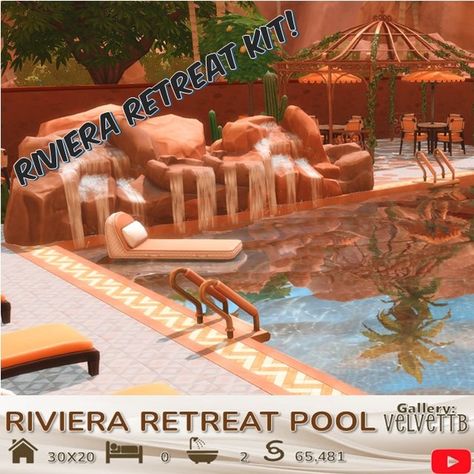 New kits means a new build! Out now on the gallery - Riviera Retreat Pool - a community 30x20 lot 🌸Gallery: VelvettB #sims4 #showusyourbuilds #Sims4RivieraRetreatKit #rivieraretreat #rivieraretreatkit #thesims4 #sims4build #thesims4build #ts4 #ts4build #velvettb Sims 4 Build, New Build, The Sims4, Sims Mods, New Builds, The Gallery, Sims 4, Pool