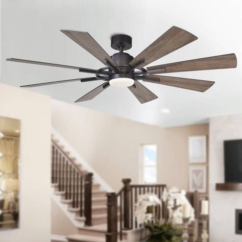 60" Farmhouse Walnut Wood 8-Blade LED Ceiling Fan with Remote Control - Bed Bath & Beyond - 35859629 Living Room Fans, Windmill Ceiling Fan, Rustic Ceiling Fan, Living Room Ceiling Fan, Wood Ceiling Fans, Farmhouse Ceiling Fan, Large Ceiling Fans, Room Fan, Remote Control Light