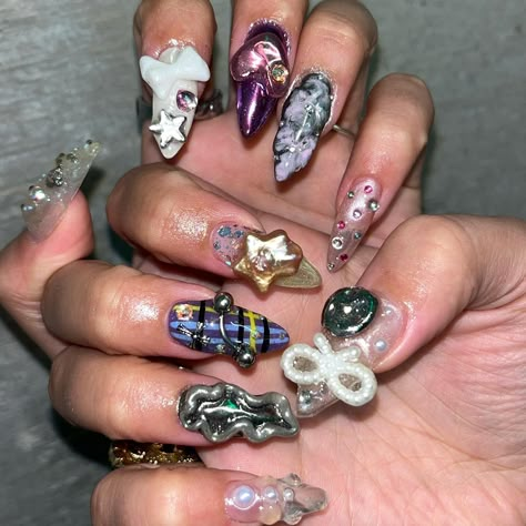 Piercing Nails, Pretty Gel Nails, Gel Designs, Nails Only, Gem Nails, Kawaii Nails, April 4, Funky Nails, Pretty Acrylic Nails