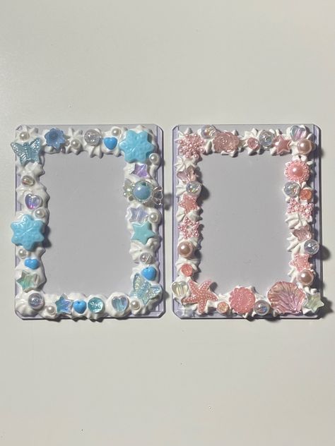 Kpop Frame Ideas, Top Loaders Deco, Kpop Deco Toploader, Deco Toploader Ideas, Decoden Photocard, Decoden Frame, Cream Toploader, Top Loader Deco Kpop, Cute Toploader