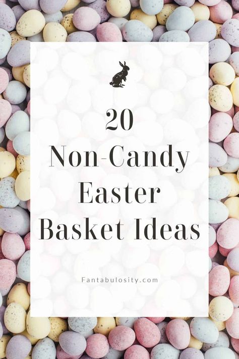 Easter egg candies background with graphic and text overlay. Non Candy Easter Basket Ideas, Easter Egg Stuffers, Egg Stuffers, Creative Easter Baskets, Unique Easter Gifts, Candy Easter Basket, Easter Crafts For Adults, Easter Wood Crafts, Easter Basket Ideas