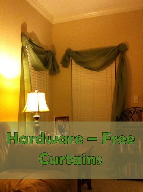 Hardware free swag scarf hanging Window Swags Living Room, Swag Curtain Ideas, Scarf Valance Ideas, Curtains Without Rods, Scarf Curtains, Sheer Valances, Window Swags, Diy Swag, Scarf Valance