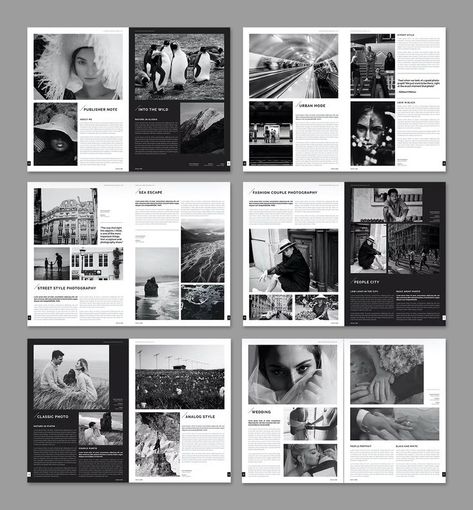 Photography Magazine Template InDesign. 14 Pages. Chinese Magazine Layout, Photo Magazine Layout Design, Indesign Layout Templates, Photo Magazine Layout, Booklet Photography, Photography Magazine Layout, Photography Magazine Design, Indesign Layout Inspiration, Magazine Spread Design