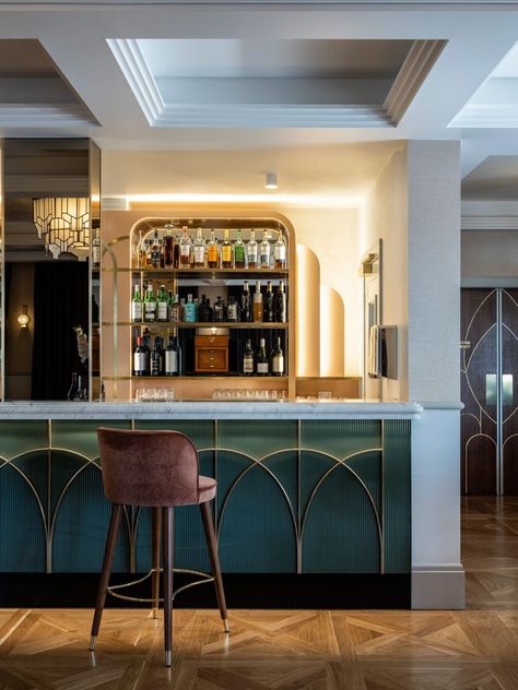 New England Revival By Luchetti Krelle | Habitus Living Art Deco Hotel, Bar Designs, Geometric Forms, Drinks Design, Lounge Decor, Hospitality Design, Bar Restaurant, Hotel Design, Lounge Room