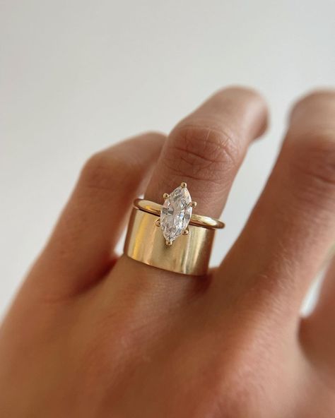 Marrow Fine by Jillian Sassone on Instagram: ��“7 ways to stack a #marquise diamond” Dearest Ring, Thick Gold Wedding Band, Marquise Wedding Set, Thick Band Engagement Ring, Thick Wedding Bands, Thick Gold Band, Marrow Fine, Marquise Wedding Ring, Marquise Engagement Ring