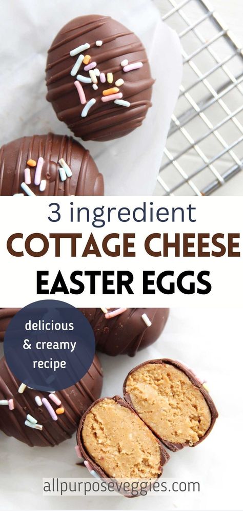 Yes, it seriously works! Here's an unbelievable protein-packed Easter treat that's as delicious and easy to make! Introducing Low Fat Cottage Cheese & Peanut Butter Easter Eggs, the perfect healthy snack to fuel you in the morning or recharge you post-workout. With just three simple ingredients—low-fat cottage cheese, peanut butter powder, and a chocolate coating—these eggs are a fun and tasty way to indulge without the guilt. #cottagecheese #eastereggs Easter Protein Balls, Festive Easter Food, Healthy Easter Desserts Ideas Easy, Cottage Cheese Deviled Eggs, Easter Dessert Healthy, Sweet Cottage Cheese Snack, Cottage Cheese Peanut Butter, Peanut Butter Cottage Cheese, Healthy Easter Dessert