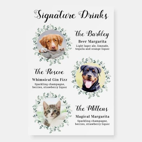 Elegant Signature Drinks Pet Wedding Dog 3 Photo Foam Board  Zazzle Beer Margarita, Dog Wedding Bandana, Orange Liquor, Elegant Signature, Wedding Signature Drinks, Pet Supplies & Accessories, Dog Dad Gifts, Wedding Pets, Save The Date Postcards