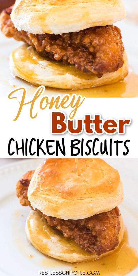 Whataburger Recipe, Honey Butter Chicken Biscuit, Sliders Easy, Honey Butter Biscuits, Chicken Biscuits, Chicken Biscuit, Honey Butter Chicken, Honey Butter Recipe, Chicken Breakfast