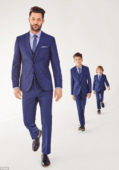 Want to copy the Beckham boys' dapper style? Next has the perfect array of father son suit... Coat Pant For Men, Wedding Page Boys, Kids Blazers, Blazer Casual, 3 Boys, Navy Blue Pants, Smart Business, Dapper Style