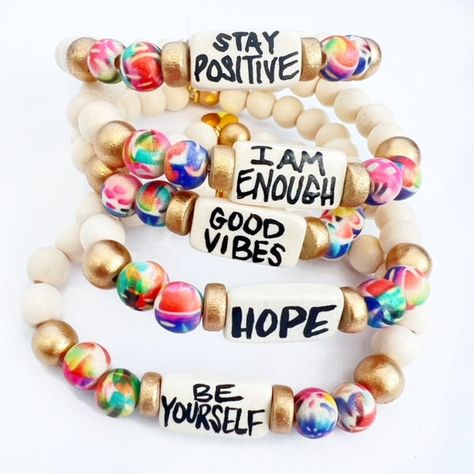 Art and Accessories for the Colorful Soul Bracelet Quotes Words, Bracelet Sayings, Word Beaded Bracelets, Word Jewelry, Painted Mailboxes, Affirmation Bracelets, Charm Bar, Fabric Bracelets, Jewelry Board