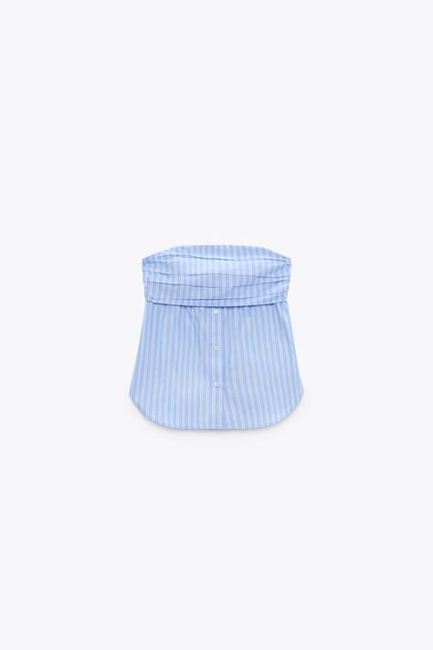 STRAPLESS STRIPED POPLIN TOP - Blue / White | ZARA United States Blue And White Striped Top Outfit, Zara Poplin Top, Zara Striped Shirt, Striped Top Outfit, Zara Summer, Fancy Shirt, Striped Tube Top, Poplin Top, Zara Tops Blouses