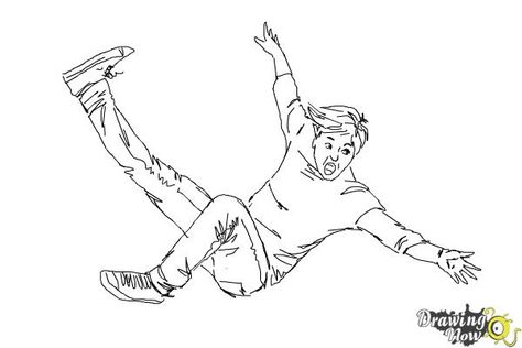 How to Draw a Person Falling - DrawingNow Falling Asleep At Desk Drawing, Boy Falling Drawing, How To Draw Someone Falling, People Falling Drawing, Man Falling Drawing, Person Falling Drawing, Person Falling Drawing Reference, Falling Drawing Reference, Falling Reference