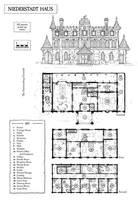 a upper-class manor floorplan for use by DMs and other gaming uses. Manor Floor Plan Layout, Magic School Floor Plan, Victorian Manor Layout, French Manor Floor Plan, Balmoral Castle Floor Plan, Medieval Manor Layout, French Chateau Blueprints, Medieval Castle Layout Floor Plans, Hogwarts Castle Blueprints