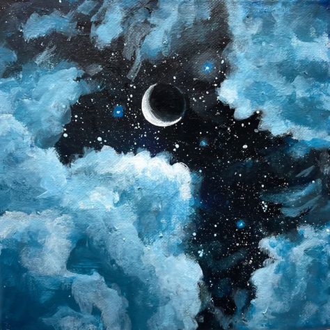 Jesse Robertson Keep It Colorful, Acotar Drawers, Acotar Painting Ideas, Clouds Acrylic, Beginners Acrylic Painting, Learn Acrylic Painting, Cumulus Clouds, Night Sky Painting, Canvas Painting Designs