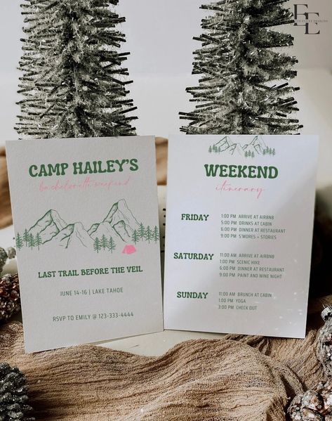 Camp Bachelorette Invitation Itinerary Camp Bach Invite Last Trail Before the Veil Bachelorette I... | Etsy (US) Camp Bachelorette Theme, Bachelorette Crafts, Last Trail Before The Veil, Camp Bach, Bachelorette Theme, Bachelorette Invitation, Bachelorette Itinerary, Diy Bachelorette Party, Bachelorette Themes