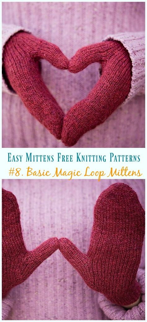 Magic Loop Mittens Free Pattern, Worsted Weight Mittens Pattern Free, Two Needle Mitten Pattern Free, 2 Needle Mittens Free Pattern, Mittens Knitting Pattern Free, Easy Mittens, Magic Loop Knitting, Mittens Free Pattern, Crochet Mittens Free Pattern