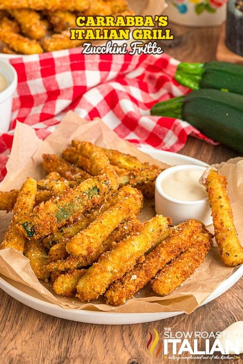 Fried Zucchini Sticks (Carrabba’s Italian Grill Copycat!) - The Slow Roasted Italian Fried Zucchini Sticks, Oven Fried Zucchini, Deep Fried Zucchini, Oven Roasted Zucchini, Fried Zucchini Recipes, Slow Roasted Italian, Zucchini Sticks, Italian Grill, Fried Zucchini