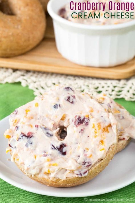 Cranberry Orange Cream Cheese - add a burst of citrus flavor with a hint of cinnamon for an easy breakfast spread for bagels or toast, or to dip fruit as a snack. #creamcheese #glutenfree #breakfast #snack Cranberry Orange Cream Cheese, Spread For Bagels, Fruit Dip With Cream Cheese, Bagel Spread, Cream Cheese Spread Recipes, Dip With Cream Cheese, Cheese Spread Recipes, Flavored Cream Cheeses, Cream Cheese Cupcakes