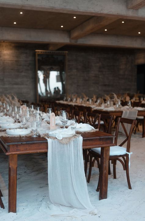 candles, wooden table, crossback chair, wedding boho details, gauze runner, pampas centerpiece. details, inpirational boho casa malca wedding Pampas Centerpiece, Tulum Wedding, Crossback Chairs, Wedding Boho, Wedding Vibes, Wooden Table, Wooden Tables, Tulum, Boho Wedding