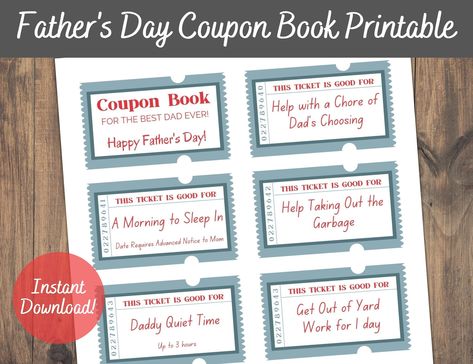 Great Father Fathers Day Coupons, Gift From Grandkids, Father's Day Printable, Ticket Design, Step Dad Gifts, Wife Gifts, Father's Day Diy, Cadeau Diy, Gift Kit