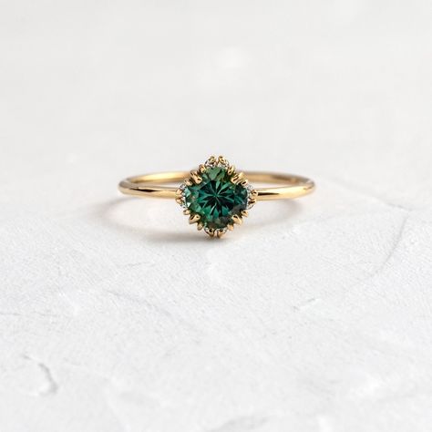 Ring With Halo, Green Montana, Rings Solitaire, Smaragd Ring, Bijoux Art Nouveau, Handcrafted Engagement Ring, Melanie Casey, Cute Engagement Rings, Future Engagement Rings