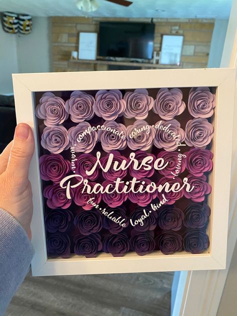 Nurses Week Cricut Ideas, Medical Shadow Box Ideas, Nursing School Shadow Box Ideas, Nurse Shadow Box Ideas, Nursing Cricut Projects, Cricut Nurse Gifts, Nurse Practitioner Gifts Diy, Nurse Shadow Box Graduation, Nurse Practitioner Week