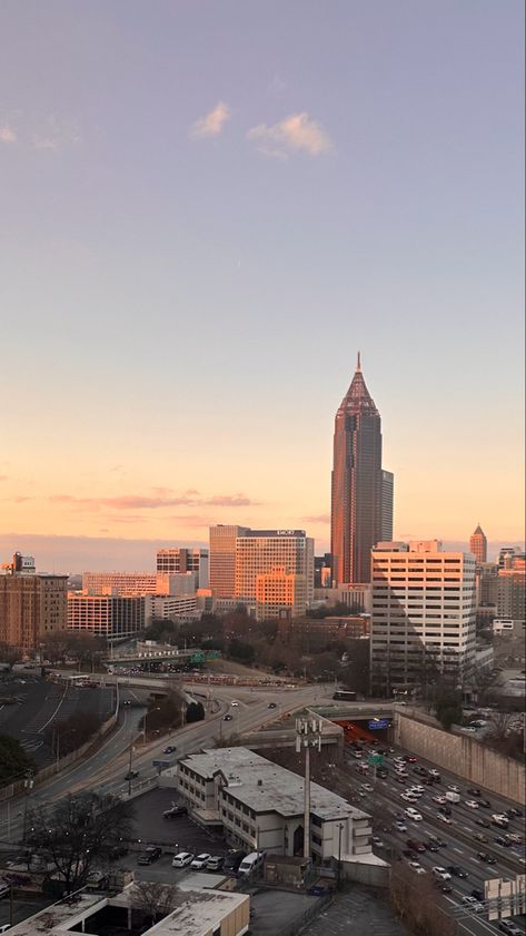 #atlanta #sunrise #photography #city #skyline #view #aesthetic Atlanta Astethic, Atlanta City Aesthetic, Josiah Core, Downtown Atlanta Aesthetic, Atlanta Georgia Aesthetic, Aesthetic Atlanta, Atlanta Aesthetic, Aru Shah, City Rats