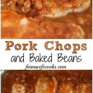 This Pork Chops and Baked Beans recipe is an easy, baked, boneless pork chop recipe that is perfect for busy nights. Steak And Beans Recipe, Pork Chops And Beans Recipe, Pork Chops And Baked Beans, Bacon And Beans Recipe, Baked Bbq Pork Chops, Baked Pork Steak, Baked Bean Casserole, Baked Boneless Pork Chops, Maple Baked Beans