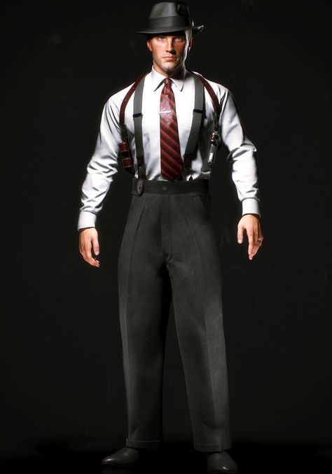 ArtStation - 1950's Detective, Andres Zambrano 1950 Detective, 1920s Detective, Gangster Character Design, Detective Costume, Alien Ideas, Creating A Character, Detective Outfit, Noir Detective, Police Outfit