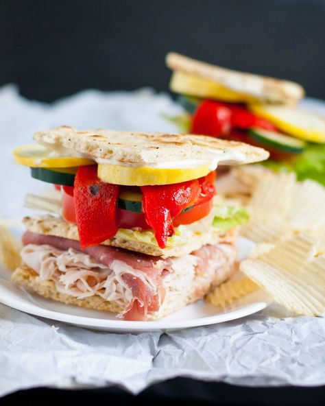 Mediterranean Club Sandwich | Neighborfoodblog.com Prosciutto Chicken, Simple Scrambled Eggs, Big Chefs, Chicken Roasted, Hot Sandwich, Summer Veggies, Miracle Whip, Chicken Salad Sandwich, Lunch Meat