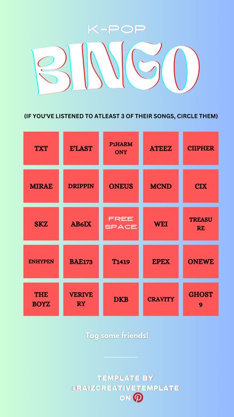 Bingo Challenge, Music Bingo, Challenge Template, Bingo Template, E Last, Tag Your Friends, Kpop Boy, The Challenge, Instagram Story Ideas