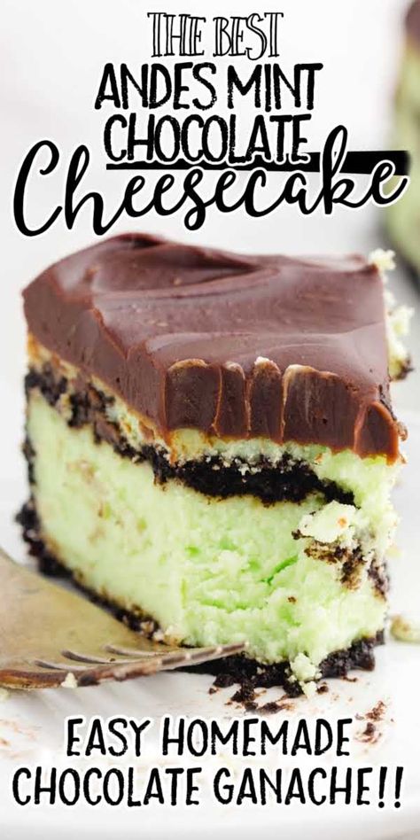 Mint Chocolate Cheesecake Mint Chocolate Cheesecake Recipes, Mint Cheesecake Recipes, Flavored Ganache, Irish Cheesecake, Andes Mint Cheesecake, Chocolate Mint Cheesecake, Green Cheesecake, Flavored Cheesecake, Mint Chocolate Cheesecake