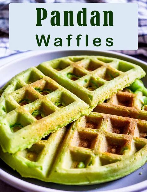 Pandan Waffles with Coconut Not too sweet and Freezes Beautifully Pandan Waffles, Green Waffles, Protein Waffles, Tasty Pancakes, Waffle Mix, Asian Desserts, Waffle Recipes, Pancakes And Waffles, Gluten Free Dairy Free