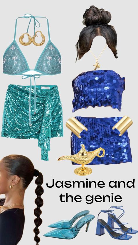 Jasmine and the genie halloween costume aladdin cute aesthetic Genie Costume For Women, Genie Halloween Costumes, Genie Outfit, Jasmine Halloween Costume, Genie Costume, Halloween Costume Outfits, Cute Halloween Costumes, Cute Aesthetic, Costume Outfits