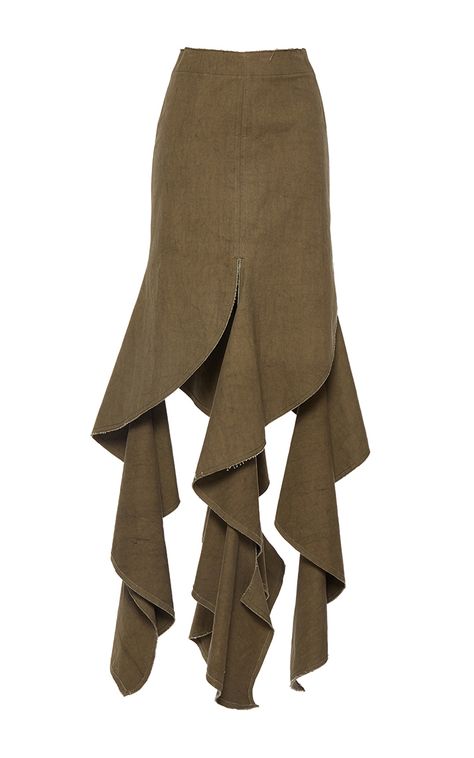 Long Spiral Skirt by J.W. ANDERSON for Preorder on Moda Operandi Interesting Skirt Designs, Unique Maxi Skirt, Spring Flared Draped Skirt With Gathered Details, Asimetric Skirt, Skirt Silhouettes, Luxury Asymmetrical Draped Skirt With Ruffles, 3d Skirt, Spiral Skirt, Avant-garde Fitted Asymmetrical Skirt