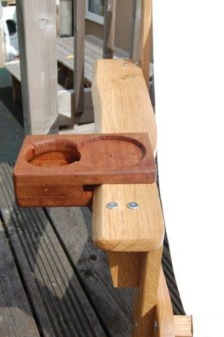 Adirondack Chair Cup Holder : 4 Steps - Instructables Cup Holder Ideas, Diy Cup Holder, Chairs Diy, Adirondack Chair Plans, Yard Furniture, Brown Armchair, Game Chair, Rustic Chair, Gaming Chairs