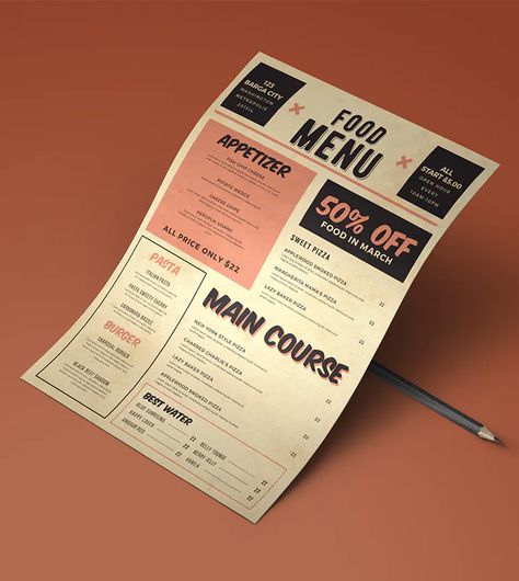 Retro Steakhouse, Retro Menu Design, Menu Design Layout, Sweet Pizza, Cafe Menu Design, Dessert Restaurants, Burger Menu, Menu Layout, Food Menu Template