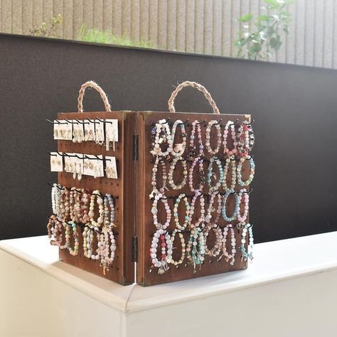 Wooden 2 Panel Pegboard Jewelry Display Organizer with 48 Black Hooks - S - On Sale - Bed Bath & Beyond - 39956492 Portable Displays For Craft Shows, Pegboard Jewelry Display, Wooden Pegboard, Pegboard Display, Jewelry Armoires, Jewelry Booth, Black Hooks, Jewelry Display Organizer, Portable Display