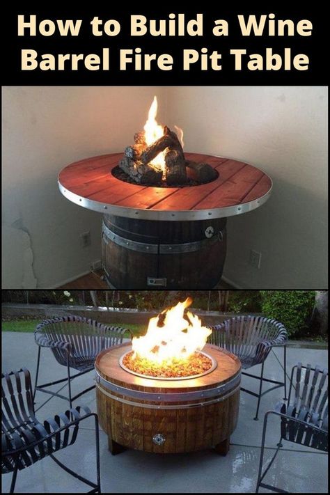 DIY Wine Barrel Fire Pit Table: Wine barrels aren't just for wine! Learn how to repurpose one into a stunning fire pit table and enjoy stylish, cozy nights outdoors. Diy Wine Barrel, Wine Barrel Diy, Round Propane Fire Pit, Wine Barrel Fire Pit, Barrel Fire Pit, Wine Barrel Crafts, Barrels Diy, Wine Barrel Table, Outdoor Gathering Space